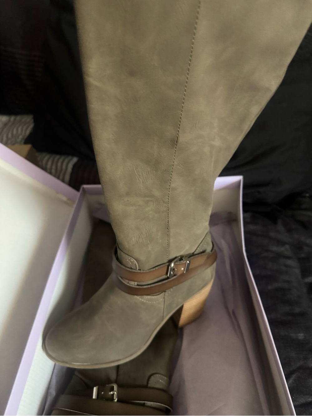 Steve Madden Taupe Knee-High Boots with Brown Strap